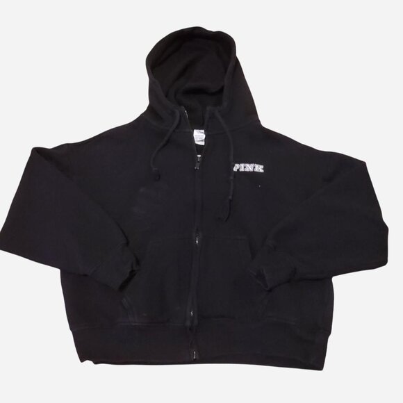 PINK Victoria's Secret Black Hoodie XS with Pink Logo - Picture 1 of 3